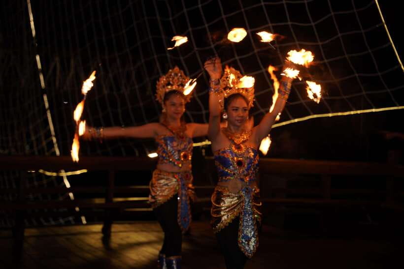 Bali Phinisi Cruise: Sunset Dinner with Live Music & Buffet - Four buffet counters, with an important food warning