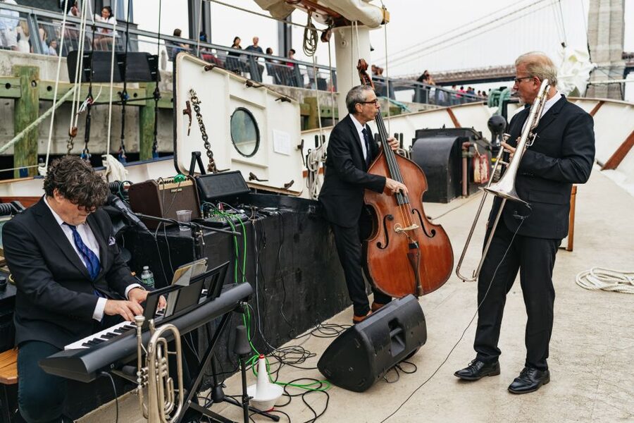 NYC: Sunset Jazz Sail aboard the 'Clipper City' - Sailing toward the Statue of Liberty at sunset